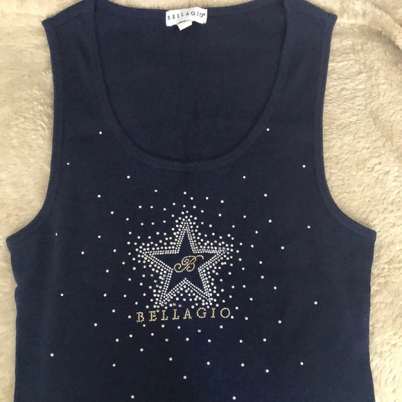 BELLAGIO LAS VEGAS RESORT MERCH VINTAGE - Dark Blue Tank Top 100% cotton so soft - Picture 1 of 5